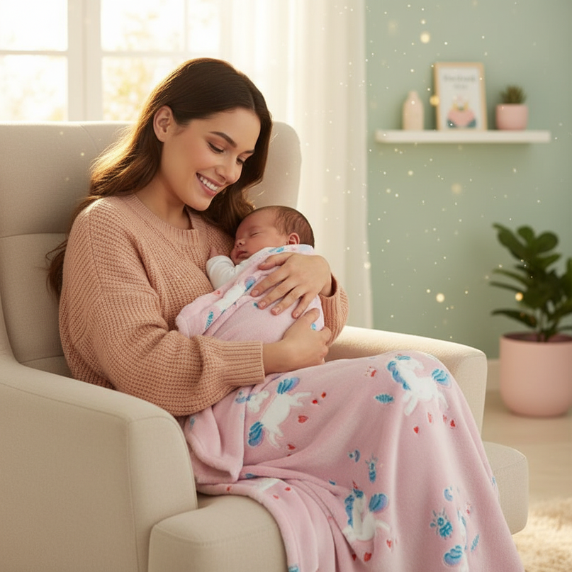 unicorn infant blanket - in-use