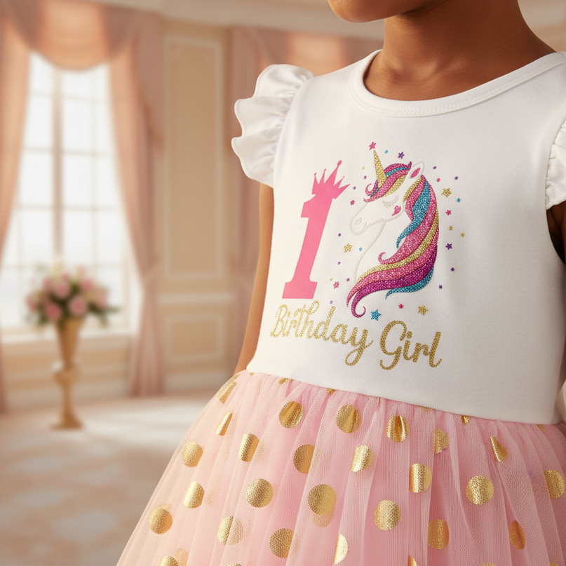 unicorn infant dress - detail
