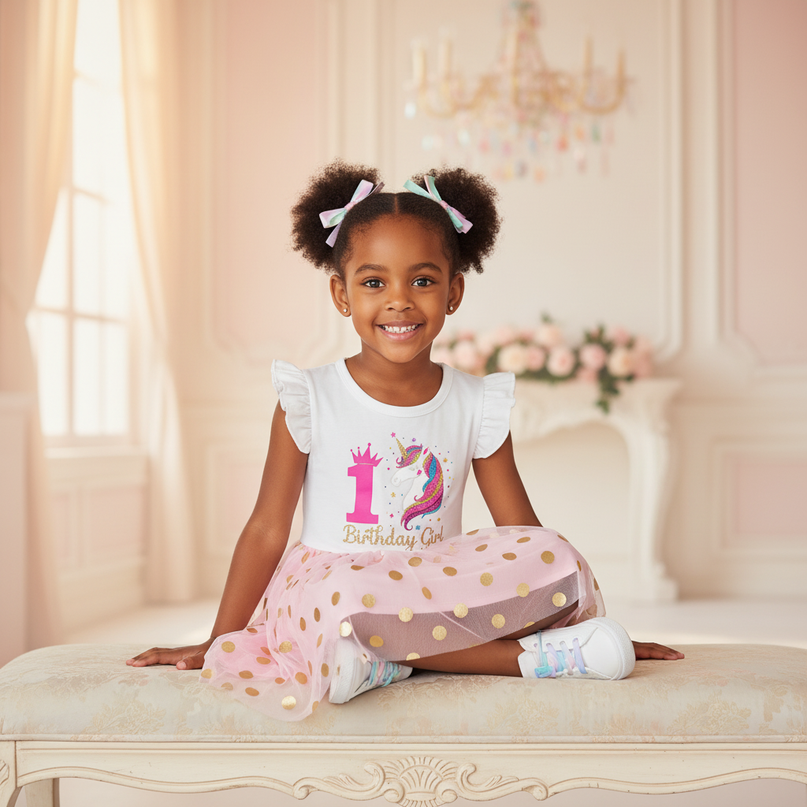 unicorn infant dress - sitting