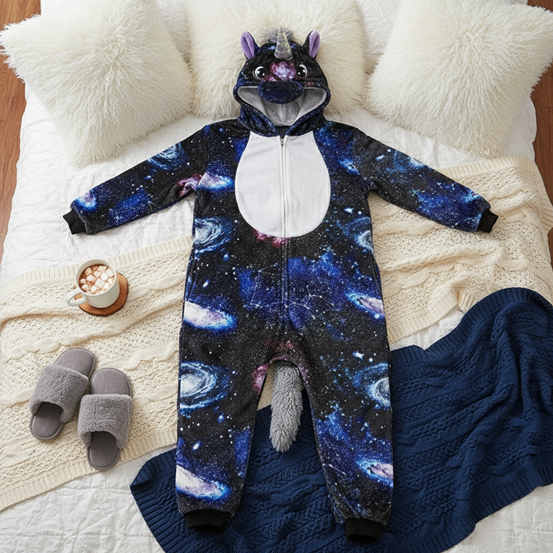 unicorn kigurumi onesie - flat-lay