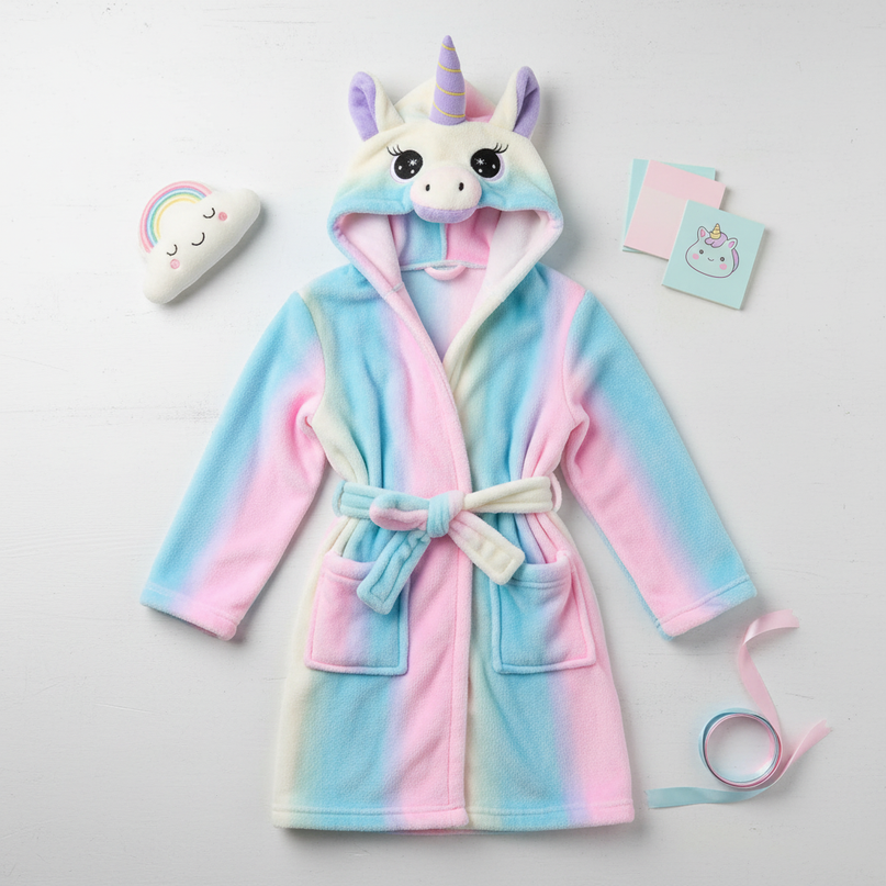 unicorn kigurumi robe - flat-lay