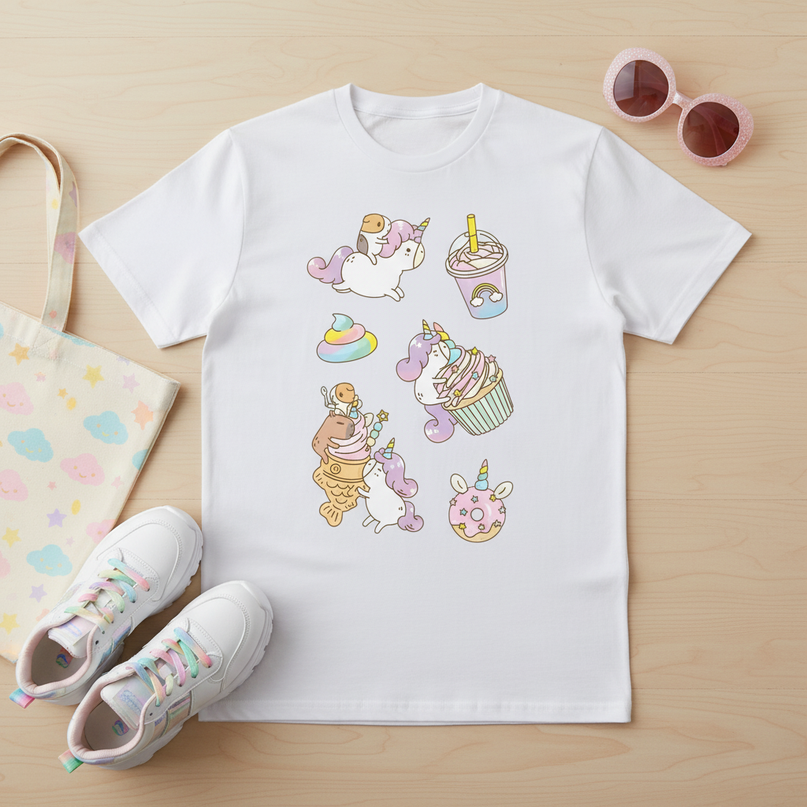 unicorn kitty shirt - flat-lay
