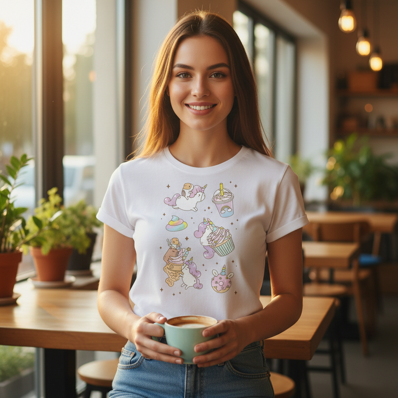 unicorn kitty shirt - in-use