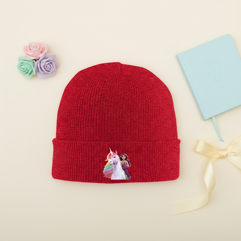 unicorn knit beanie - flat-lay