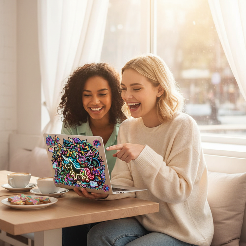 unicorn laptop stickers - in-use