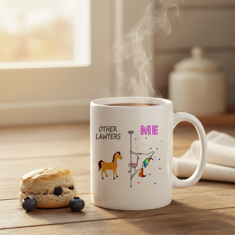 unicorn lawyer mug - lifestyle