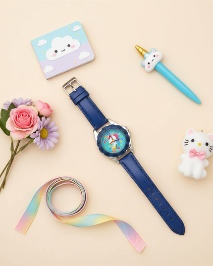 unicorn leather watch - flat-lay