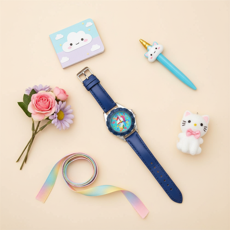 unicorn leather watch - flat-lay