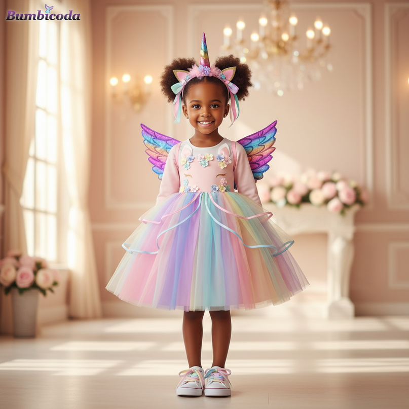 unicorn led birthday dress girls - detail