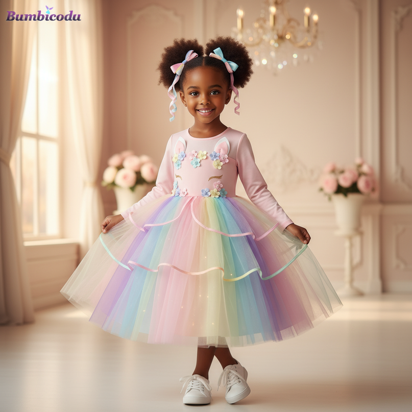 unicorn led birthday dress girls - front