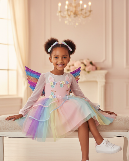 unicorn led birthday dress girls - sitting