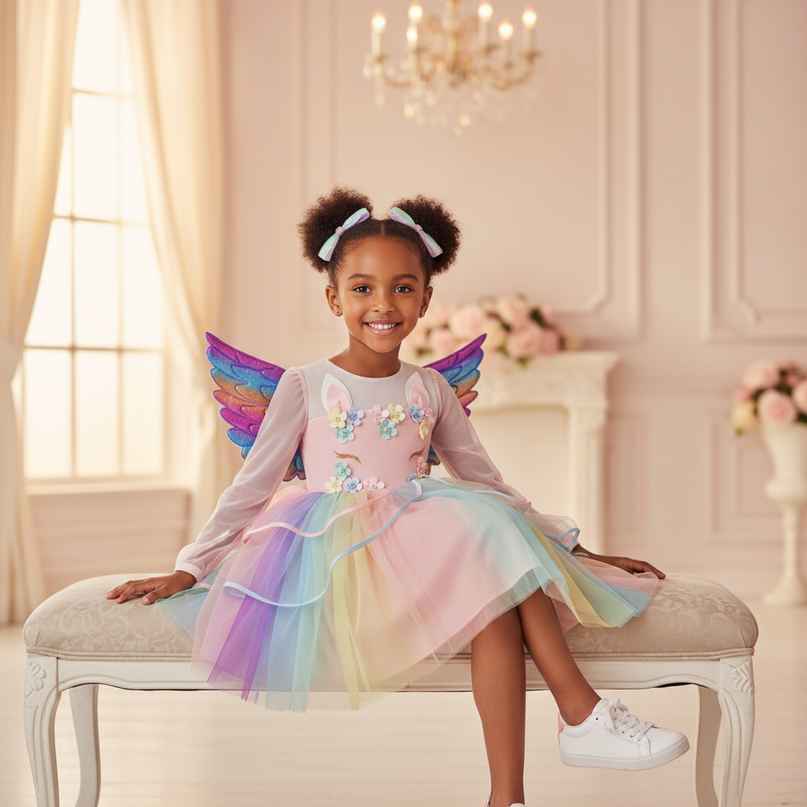 unicorn led birthday dress girls - sitting