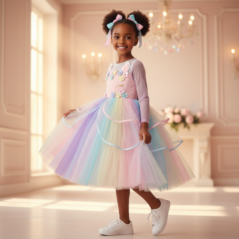 unicorn led birthday dress girls - three-quarter