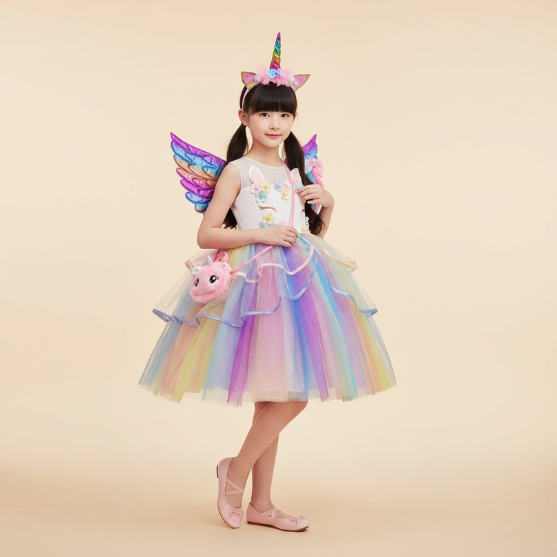 unicorn led dress full set girls - front