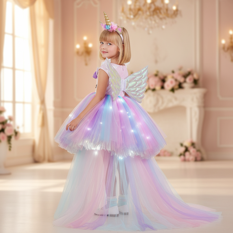 unicorn led dress set with wings - back