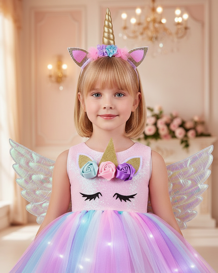 unicorn led dress set with wings - detail