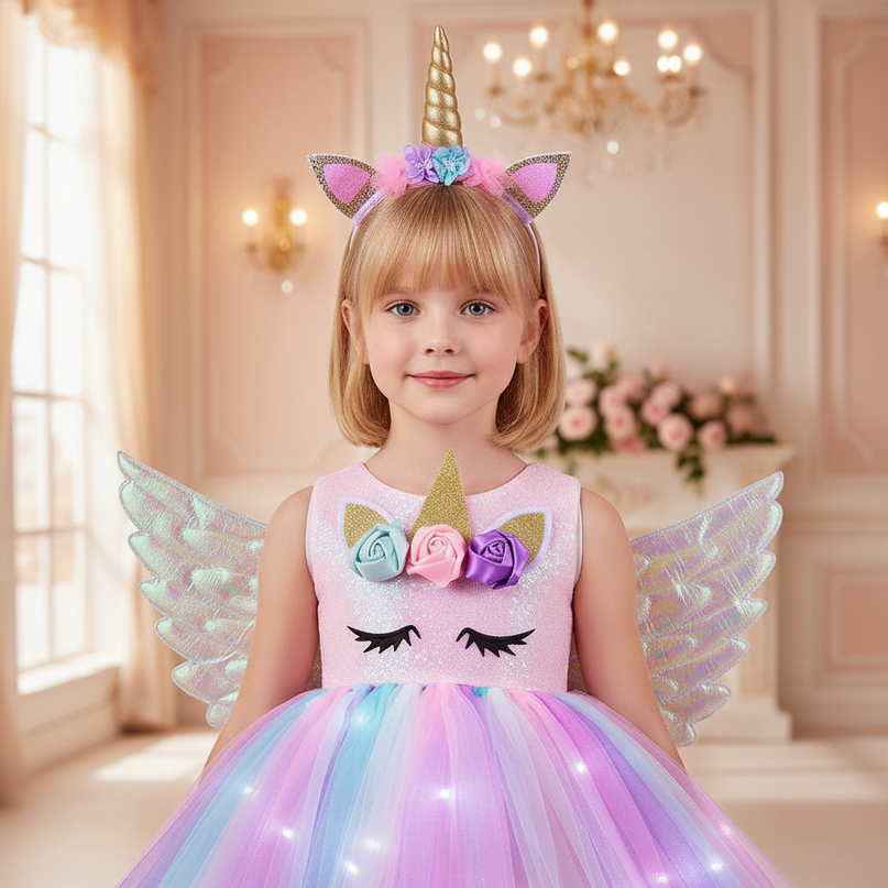 unicorn led dress set with wings - detail