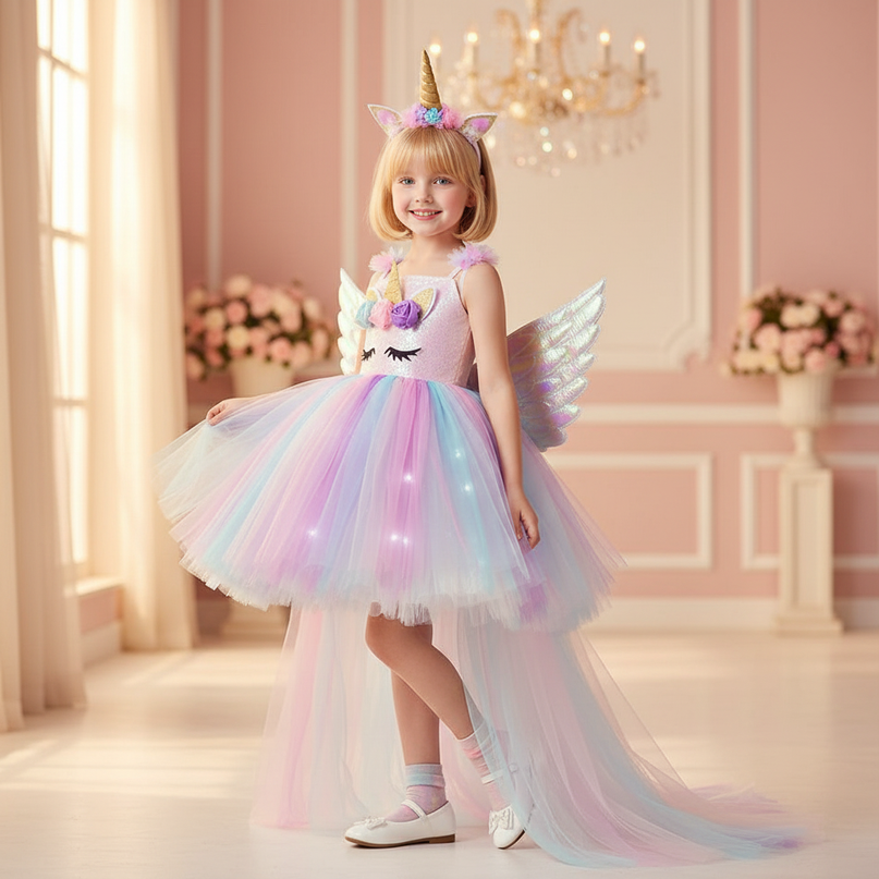 unicorn led dress set with wings - front