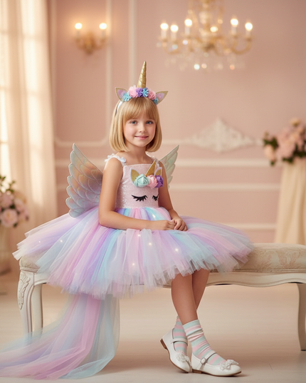 unicorn led dress set with wings - sitting
