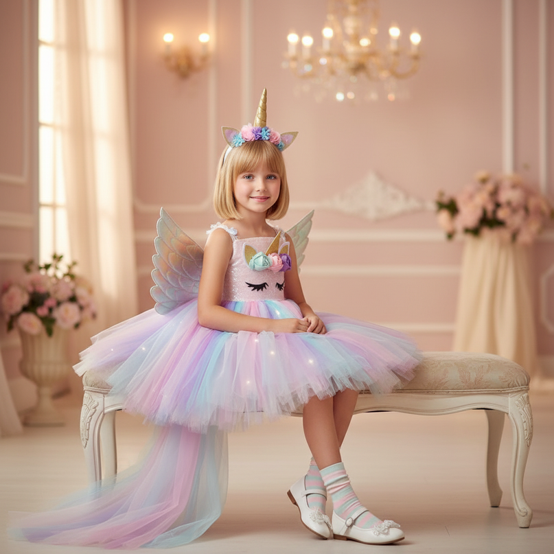 unicorn led dress set with wings - sitting