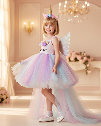 unicorn led dress set with wings - three-quarter