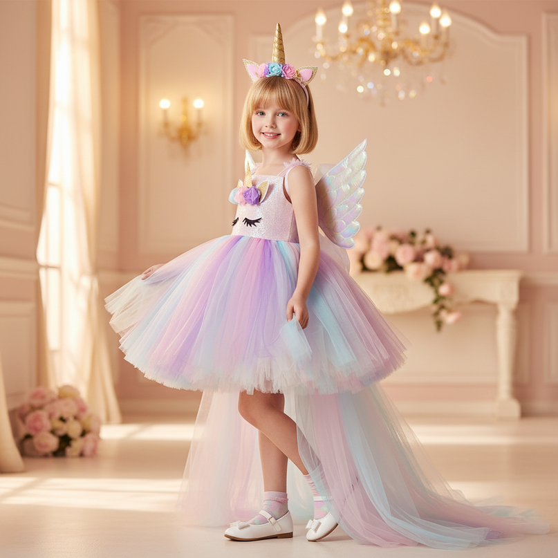 unicorn led dress set with wings - three-quarter