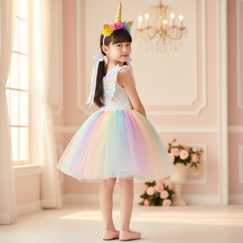 unicorn led dress with wings girls - back