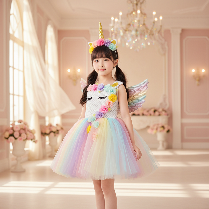 unicorn led dress with wings girls - detail