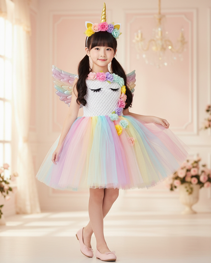 unicorn led dress with wings girls - front