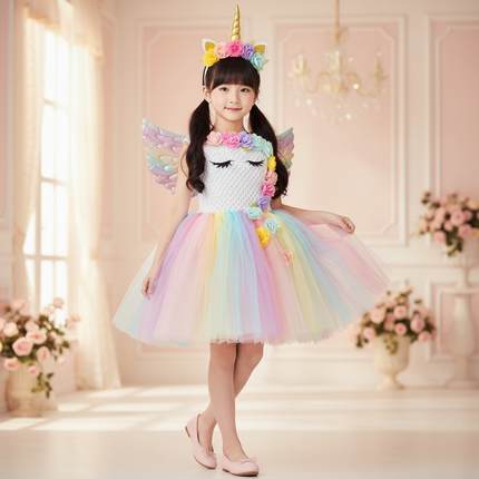 unicorn led dress with wings girls - front