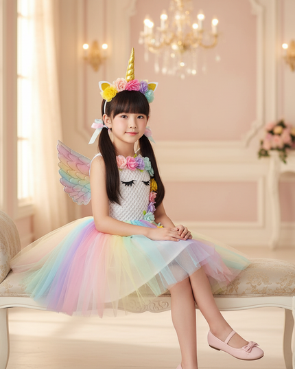 unicorn led dress with wings girls - sitting
