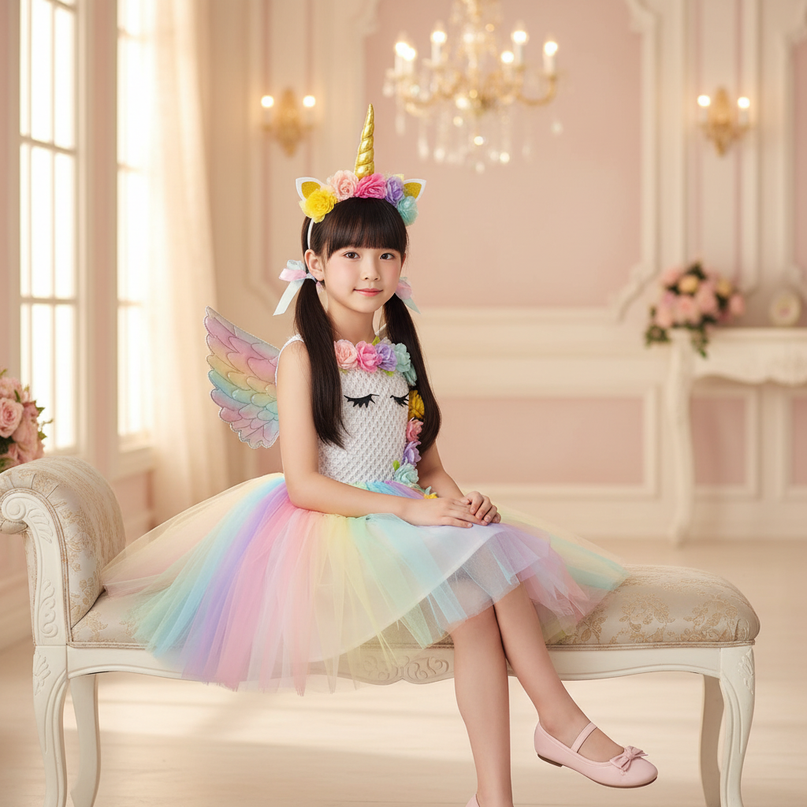 unicorn led dress with wings girls - sitting