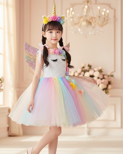 unicorn led dress with wings girls - three-quarter