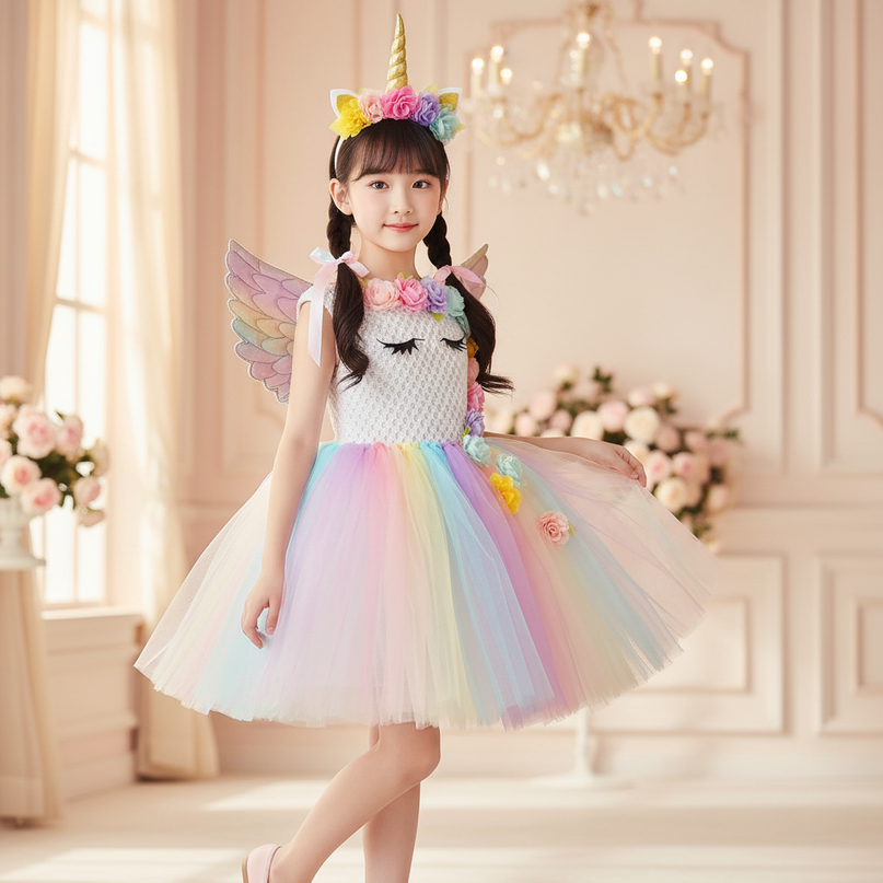 unicorn led dress with wings girls - three-quarter