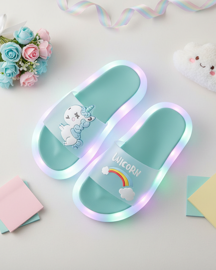 unicorn led slides - flat-lay