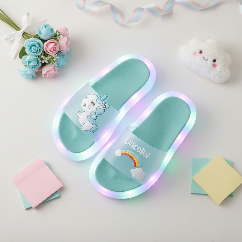 unicorn led slides - flat-lay