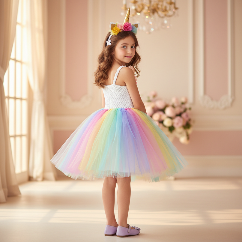 unicorn led tutu dress girls - back