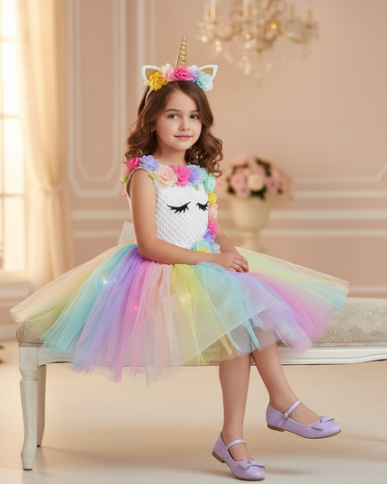 unicorn led tutu dress girls - sitting