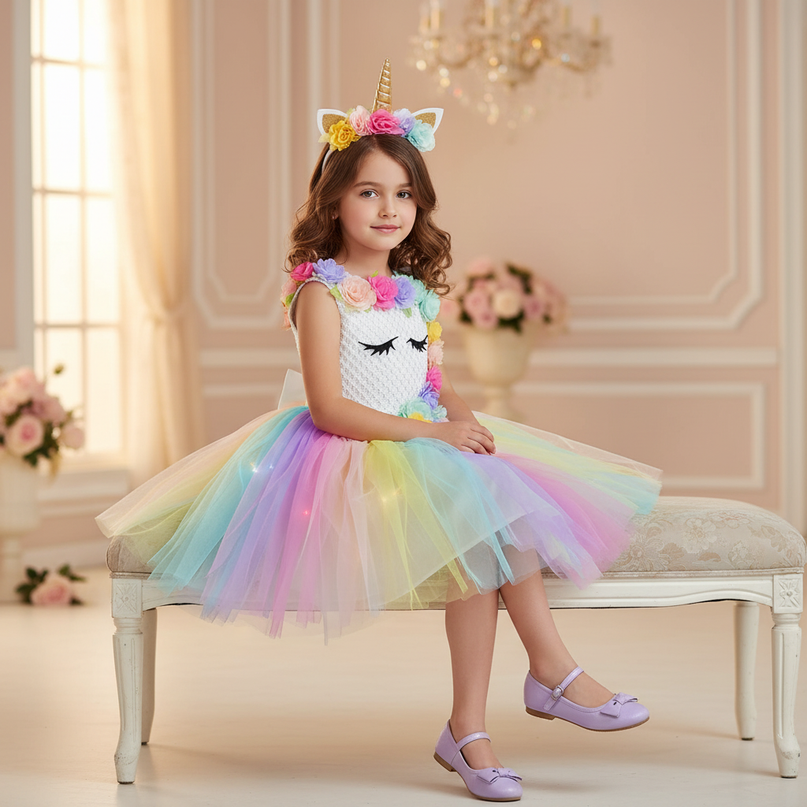unicorn led tutu dress girls - sitting