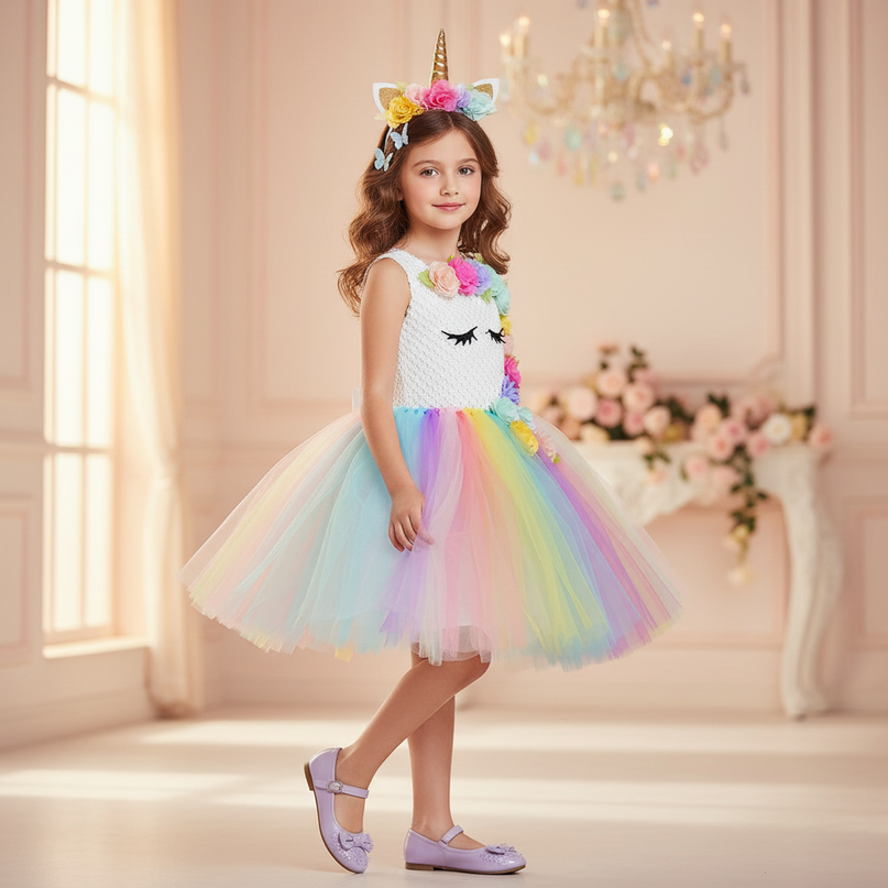 unicorn led tutu dress girls - three-quarter