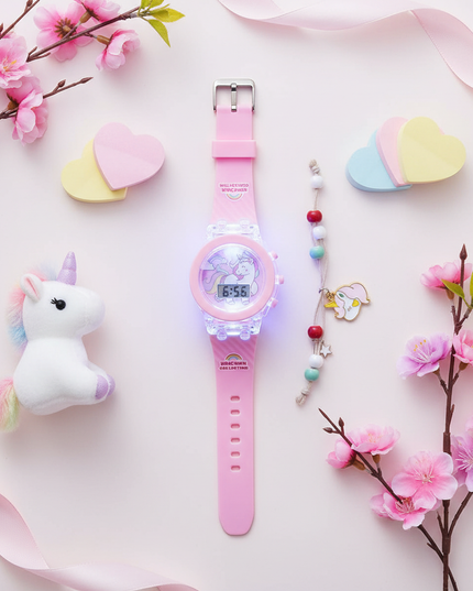 unicorn led watch - flat-lay