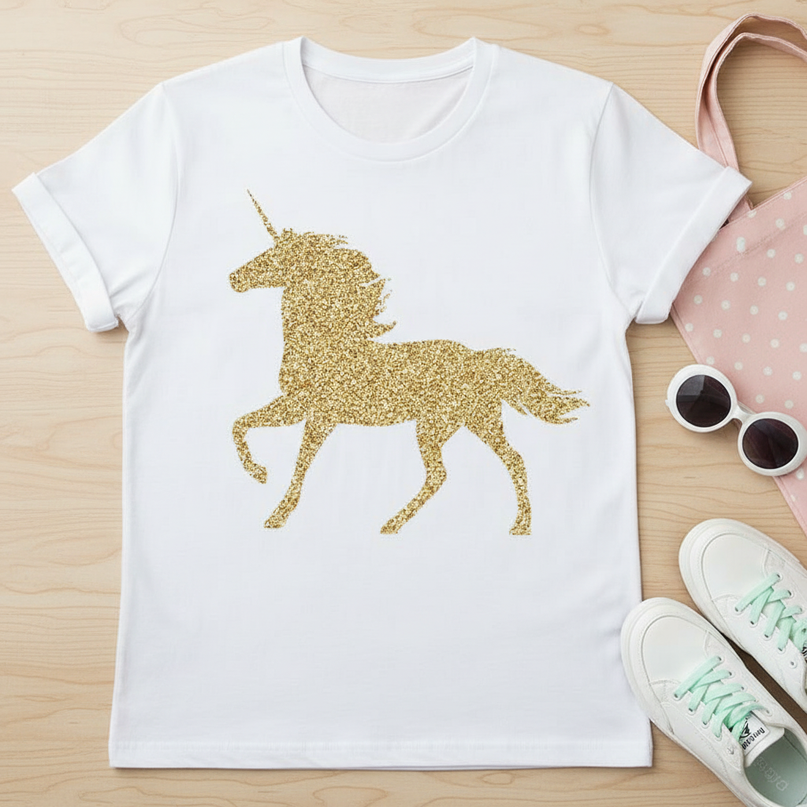unicorn letter shirt - flat-lay