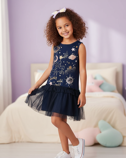 unicorn letter star dress girls - front