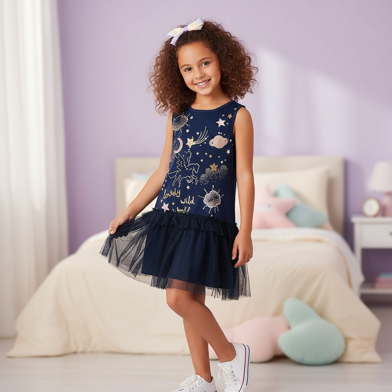 unicorn letter star dress girls - front