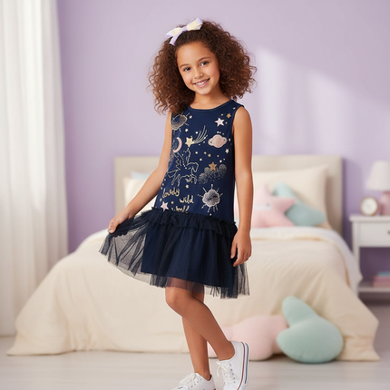 unicorn letter star dress girls - front