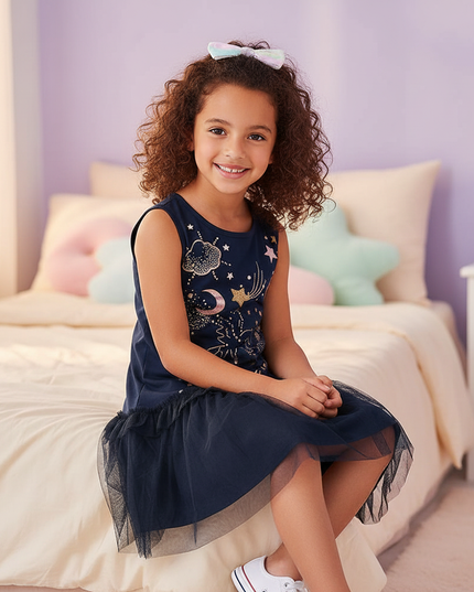 unicorn letter star dress girls - sitting