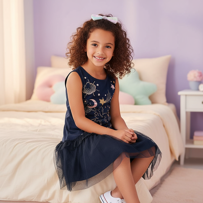 unicorn letter star dress girls - sitting