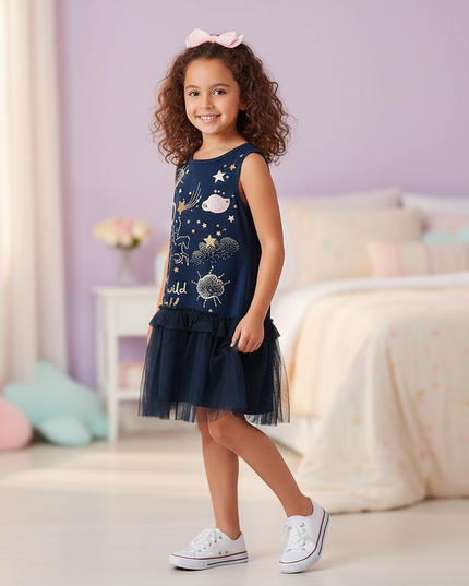 unicorn letter star dress girls - three-quarter