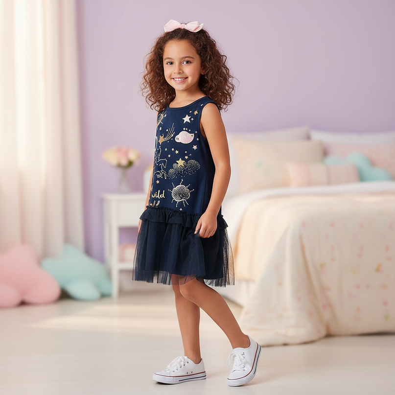 unicorn letter star dress girls - three-quarter