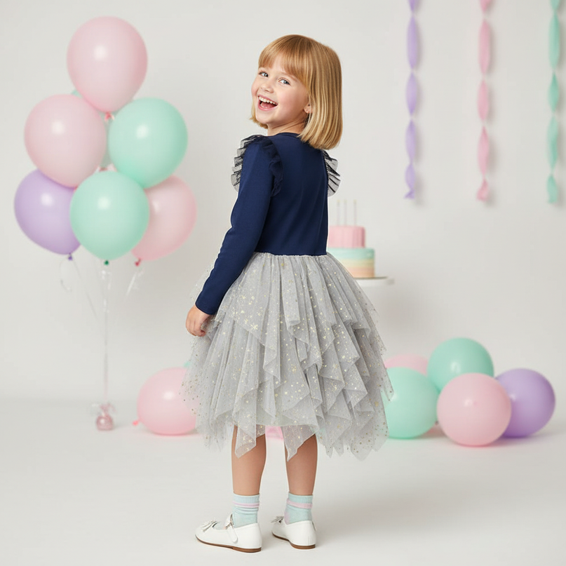 unicorn long sleeve applique dress girls - back